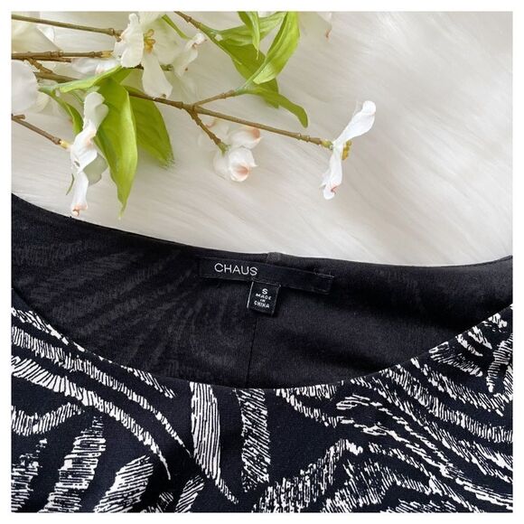 CHAUS Black & White Zebra Animal Print Cap Sleeve Sheath Career Dress Sz S - Picture 5 of 6